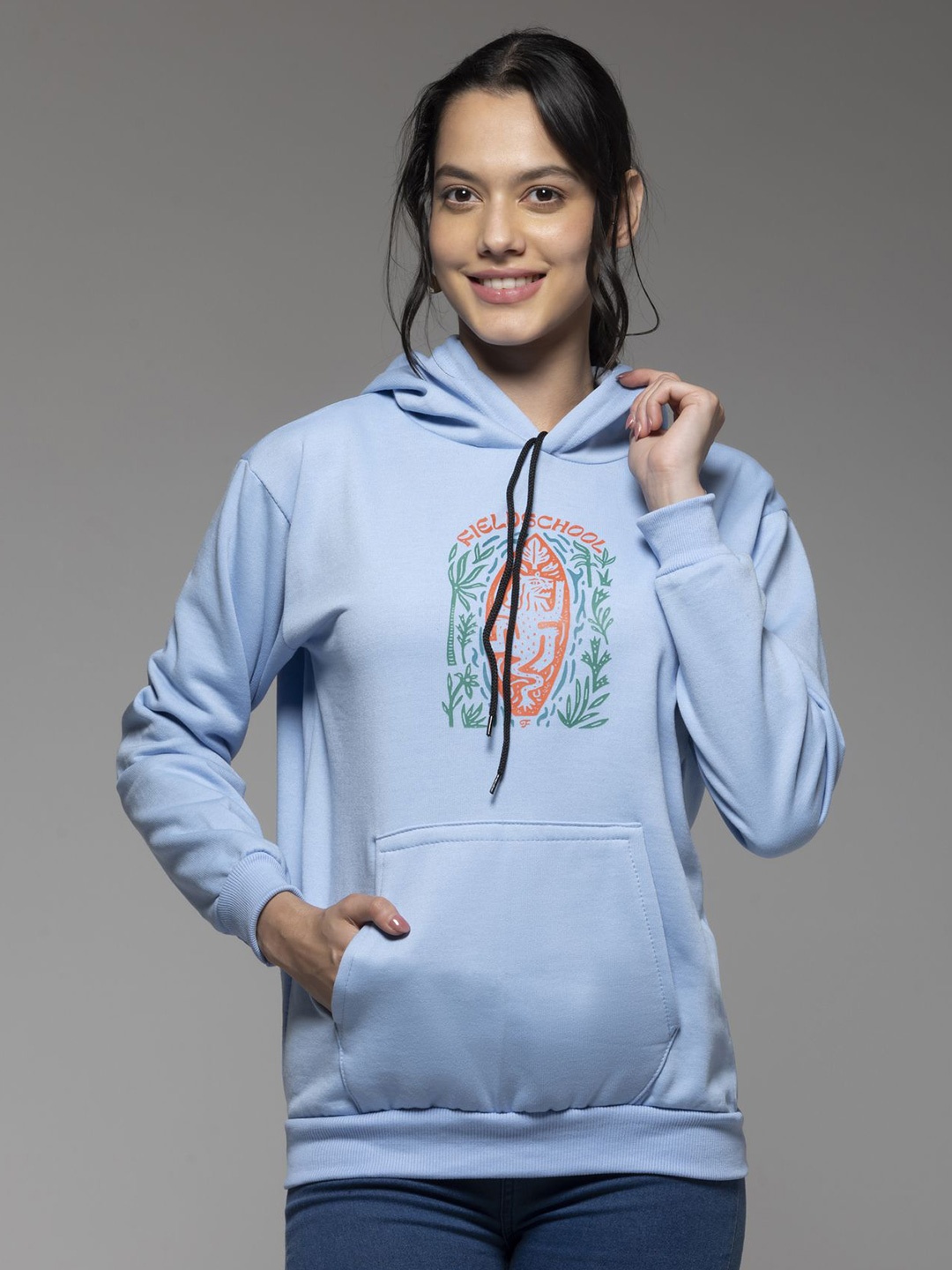

OCTICS Women Graphic Printed Hooded Sweatshirt, Blue
