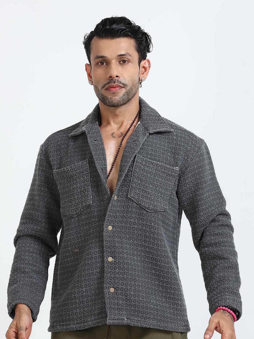 

Italian Colony Men Textured Jude Casual Shacket, Grey