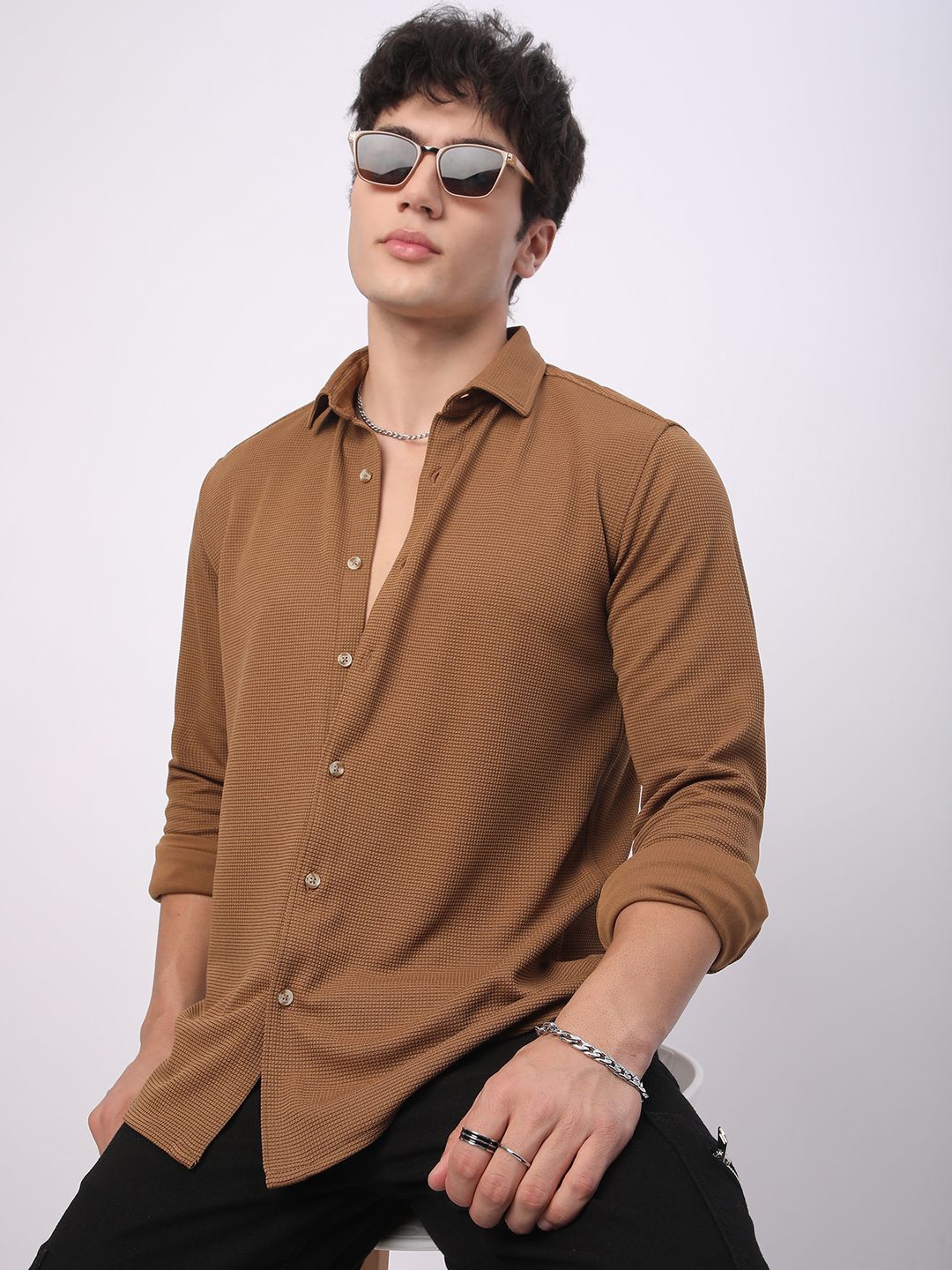 

VASTRADO Men Classic Slim Fit Opaque Checked Casual Shirt, Brown