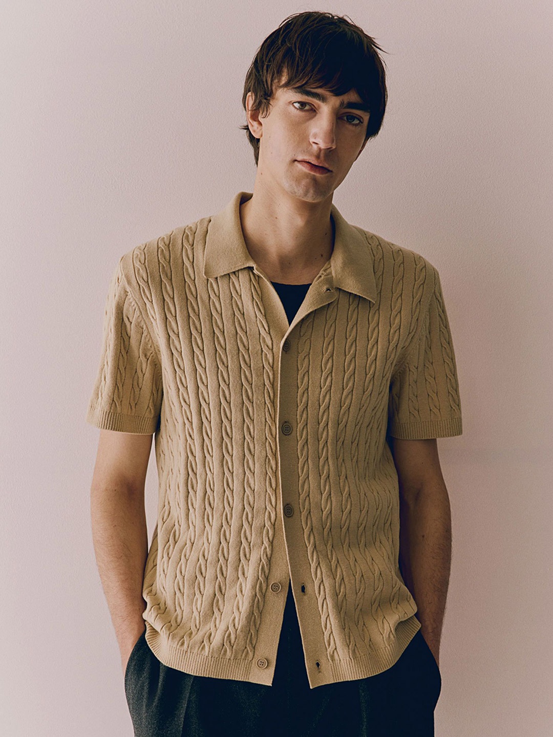 

H&M Cable-Knit Shirt, Beige