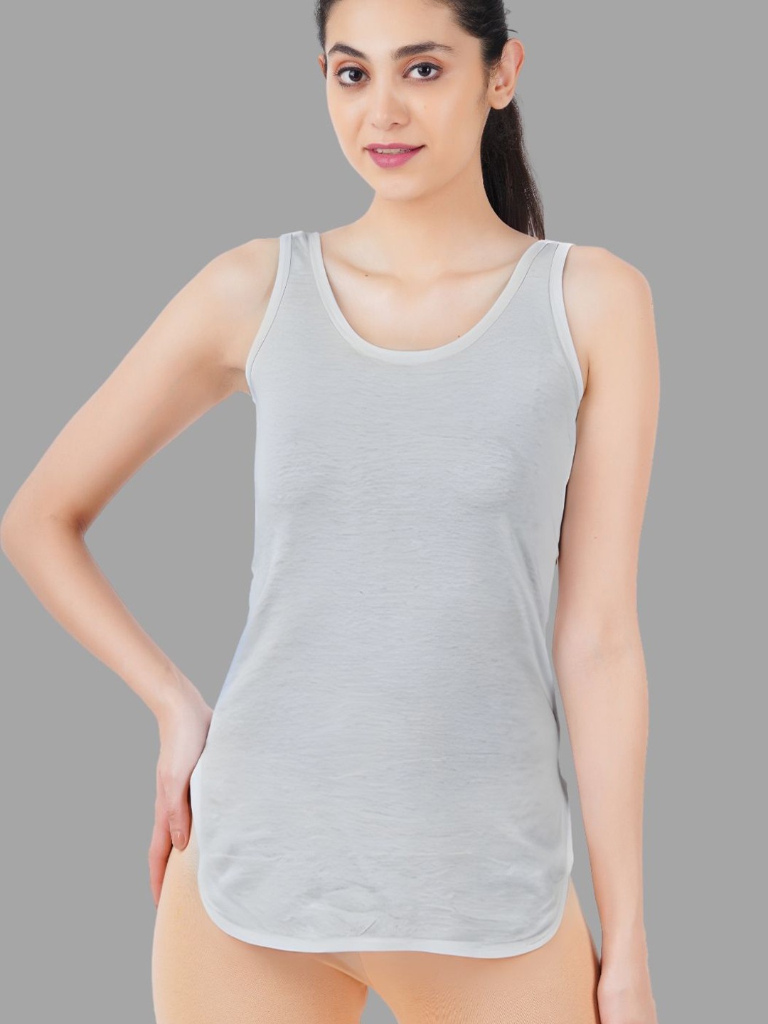 

BRIDA Cotton Round Neck Longline Slip, Grey