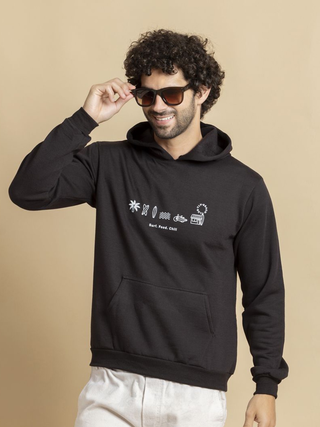 

OCTICS Men Printed Hooded Sweatshirt, Black