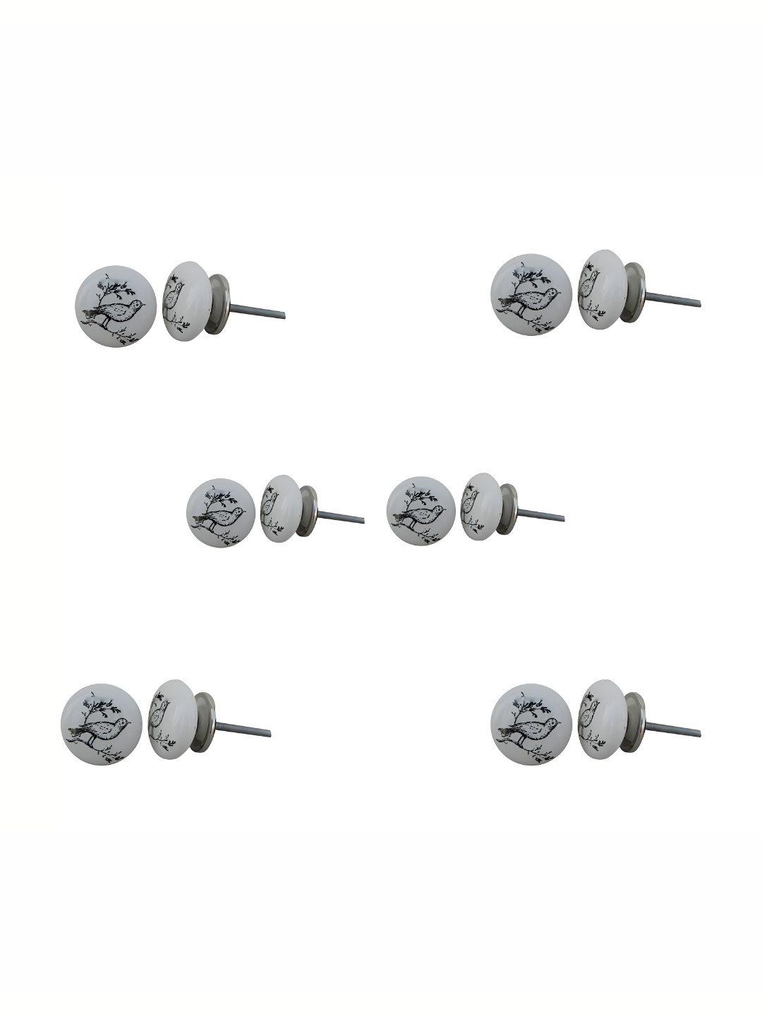 

Indianshelf 6-Pcs White & Black Bird Printed Ceramic Knobs