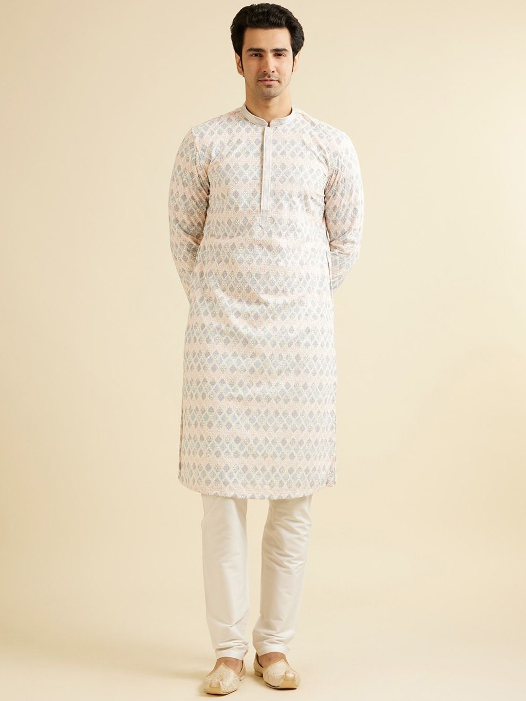 

Manyavar Men Embroidered Regular Sequinned Kurta with Pyjamas, White