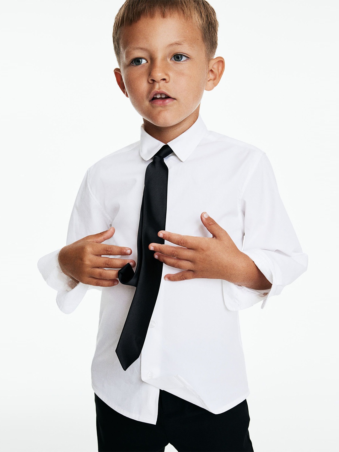 

H&M Boys Pure Cotton Shirt & Tie, White