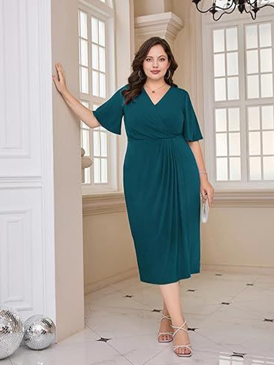

Samsara Couture Ruffled Fit & Flare Midi Dress, Teal