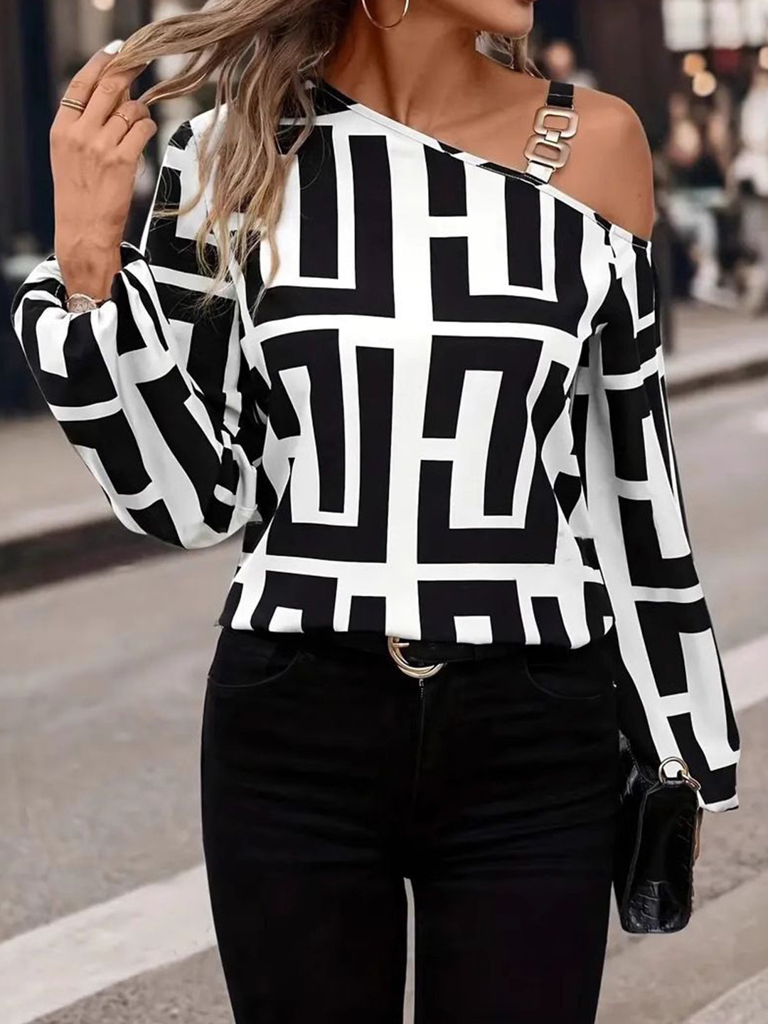 

StyleCast One Shoulder Blouson Top, Black