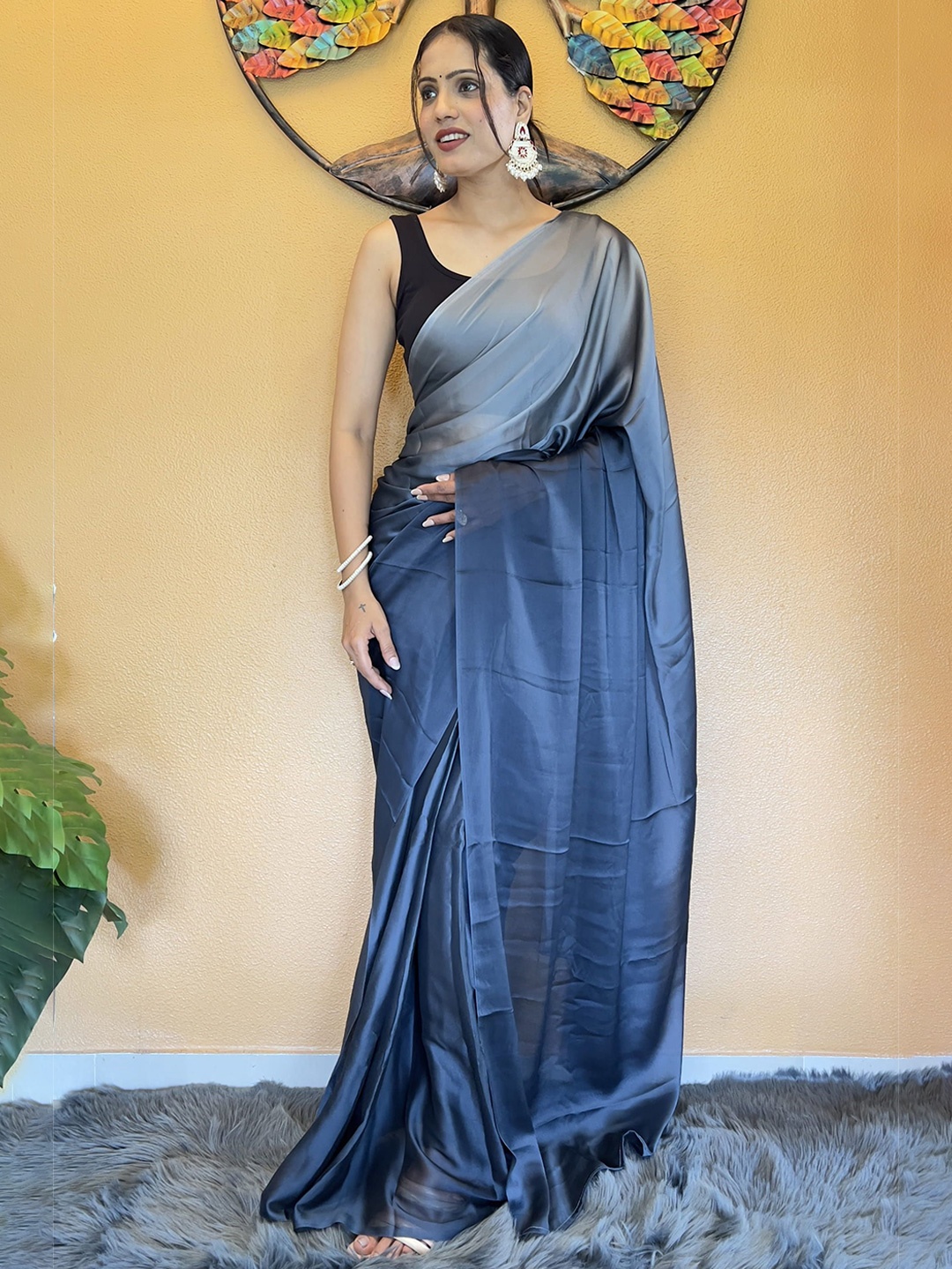 

KALINI Pure Chiffon Ombre Ready to Wear Saree, Blue
