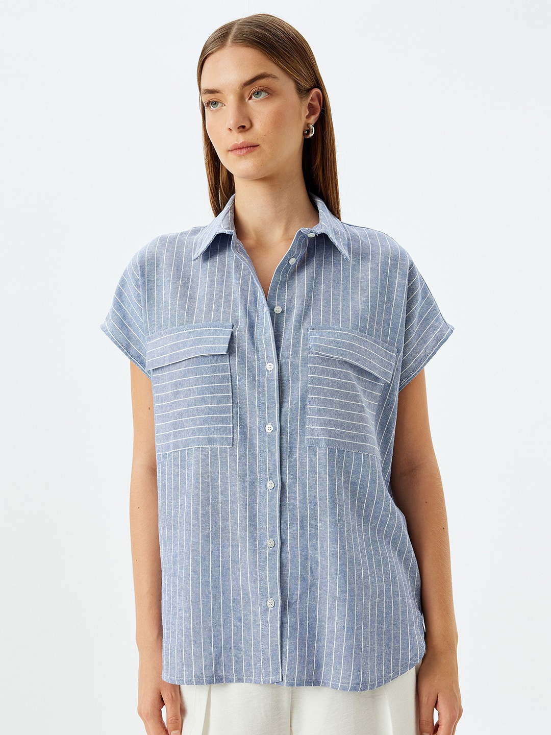 

Koton Women Opaque Striped Casual Shirt, Blue
