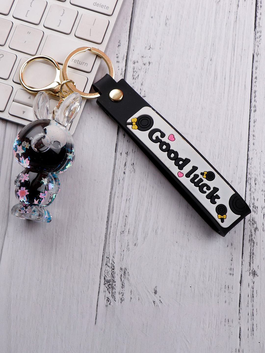 

Archies Panda & Bunny Liquid Glitter Keychain, Black