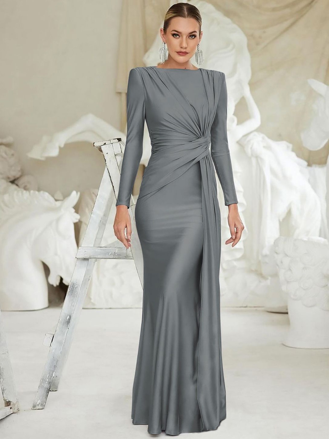 

StyleCast x Revolte Ruffled Fit & Flare Maxi Dress, Grey