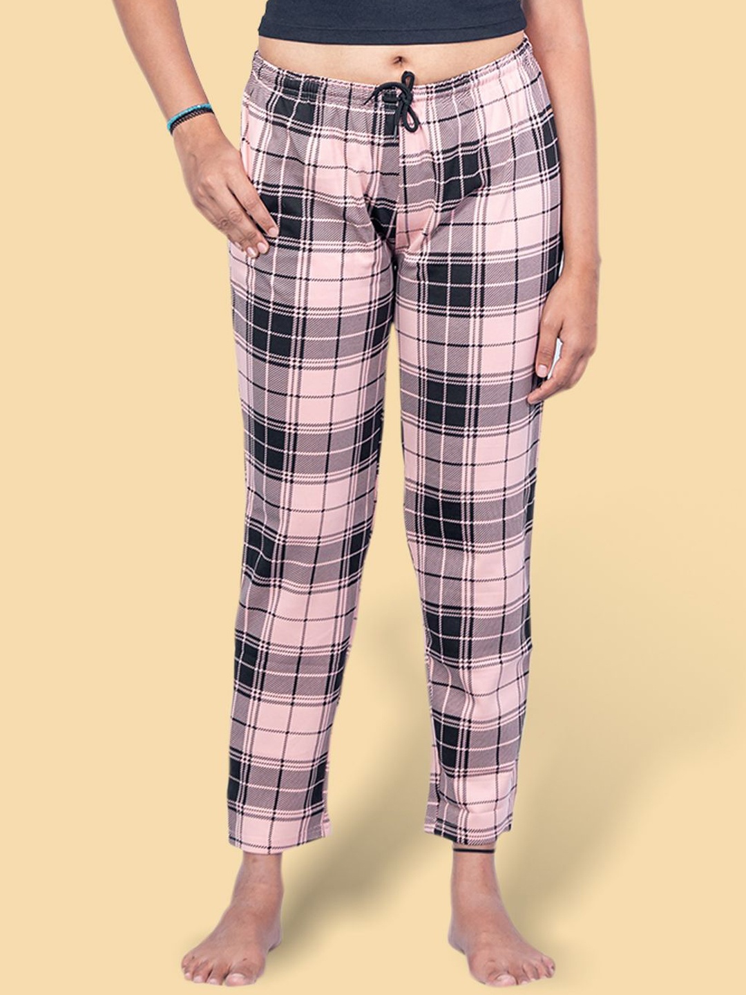 

Kryptic Women Checked Pure Cotton Lounge Pants, Pink
