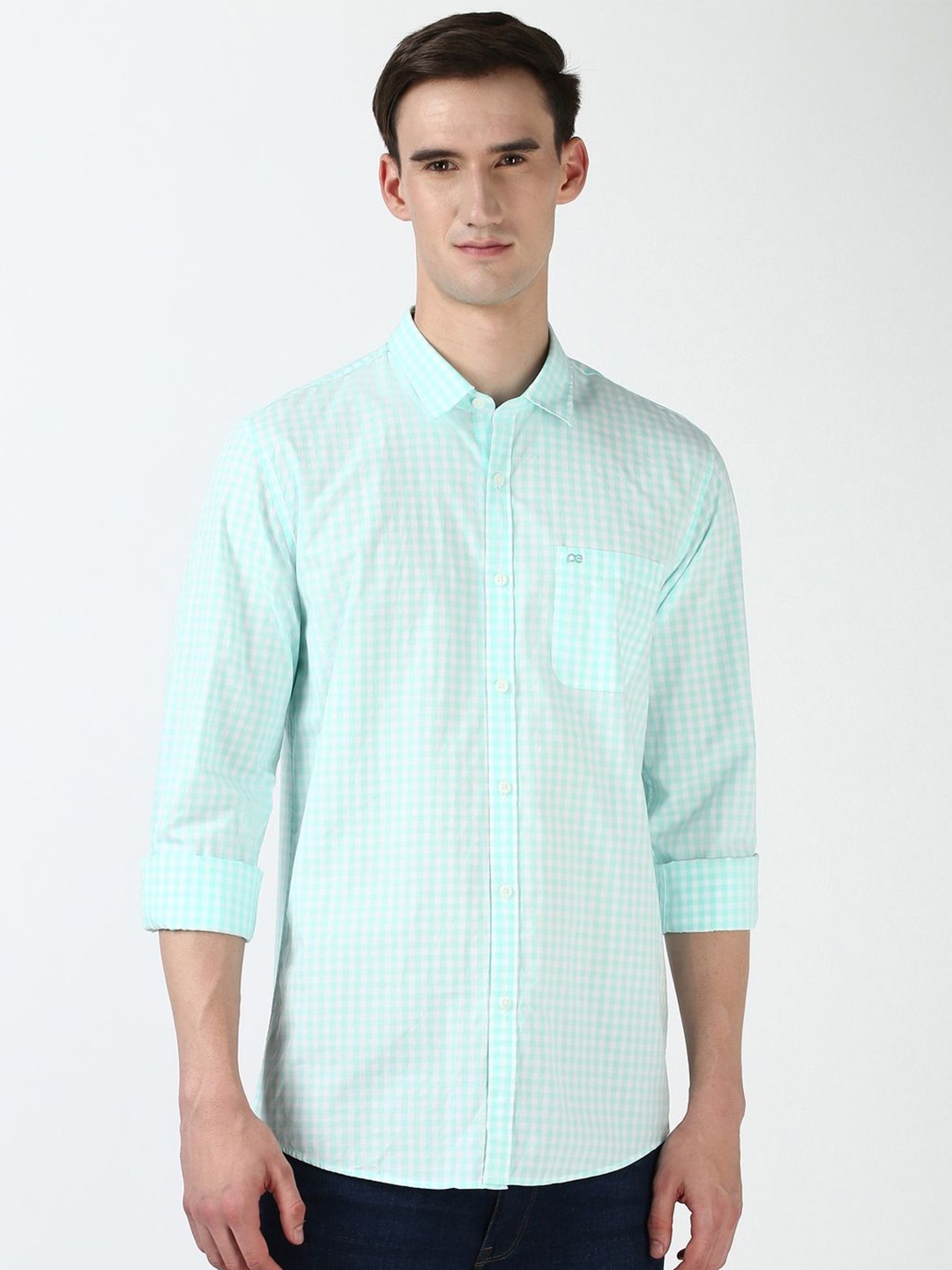 

Peter England Casuals Men Slim Fit Opaque Checked Casual Shirt, Blue