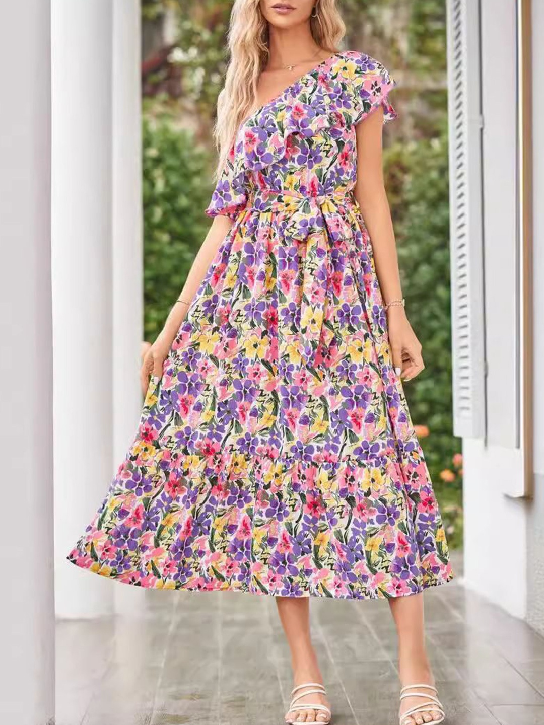 

StyleCast Floral One Shoulder Layered Fit & Flare Midi Dress, Multi
