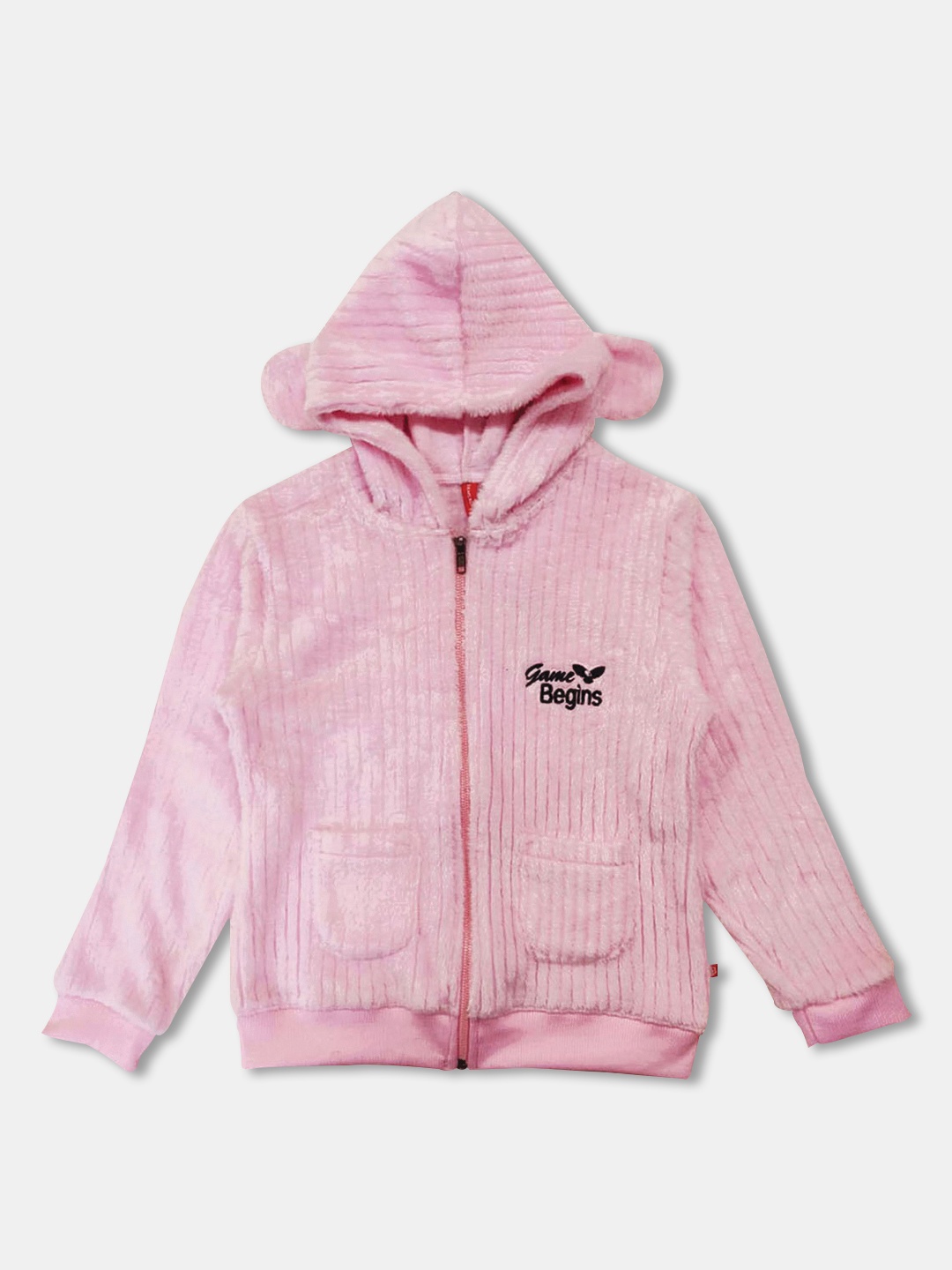 

Here&Now X Game Begins Girls Self-Striped Hooded Fleece Fuzzy Sweatshirt, Pink