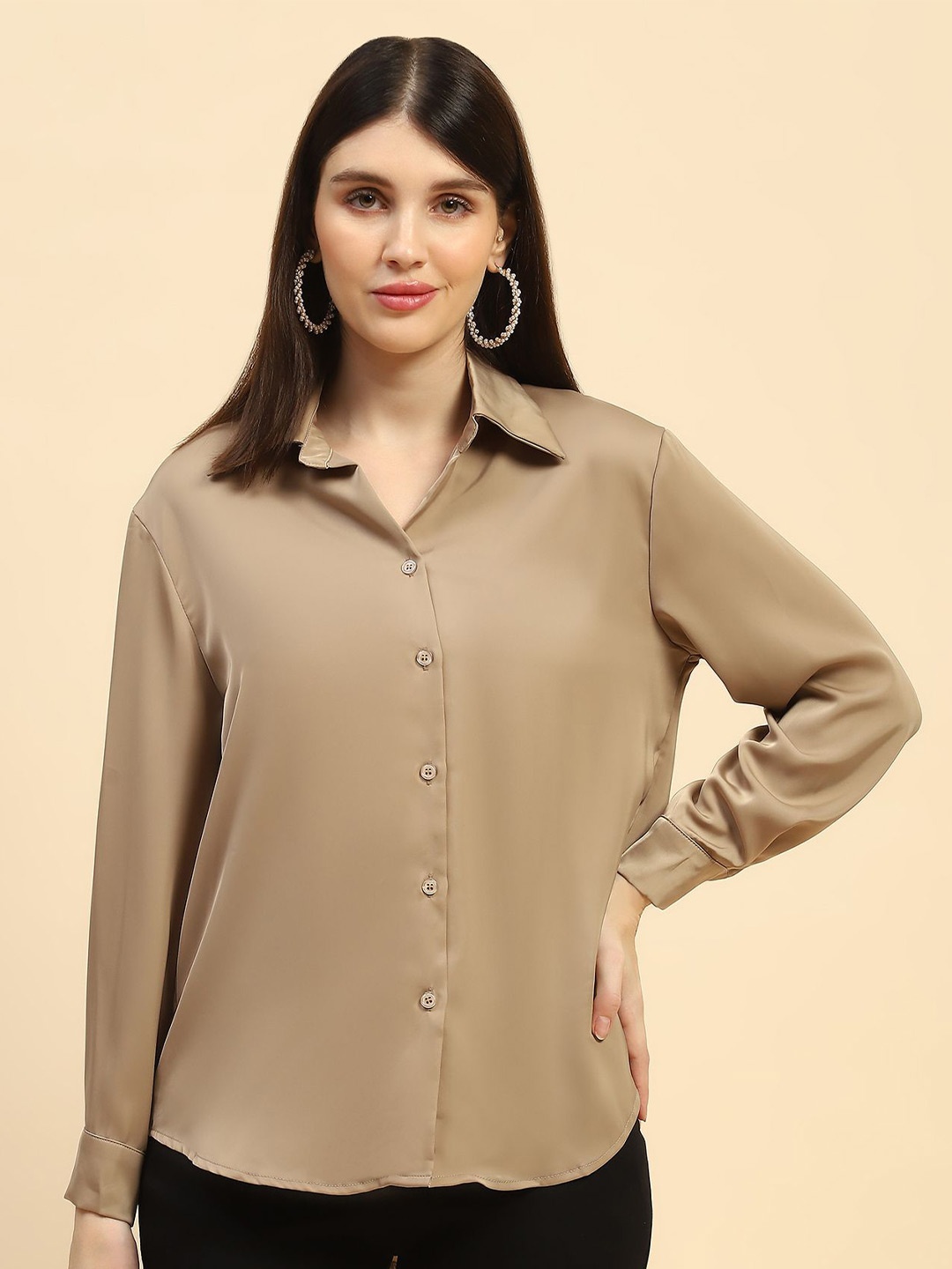 

Global Republic Women Comfort Opaque Casual Shirt, Beige