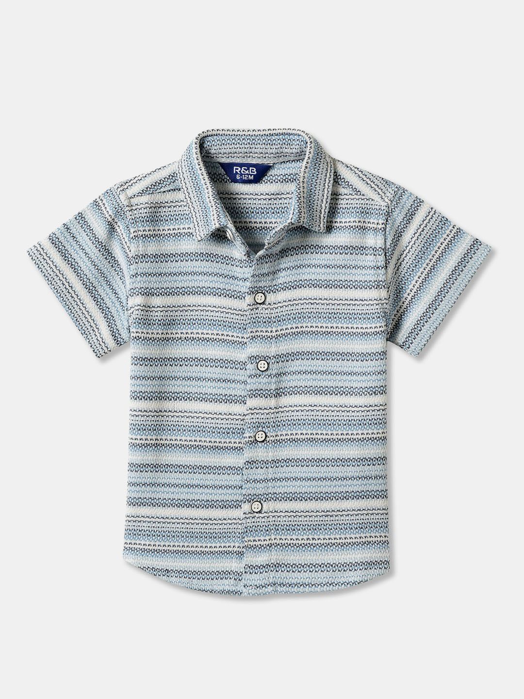 

R&B Boys Horizontal Stripes Opaque Striped Casual Shirt, Blue