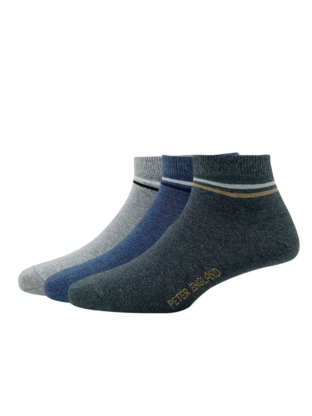 

Peter England Pack Of 3 Striped Ankle Length Socks, Grey melange