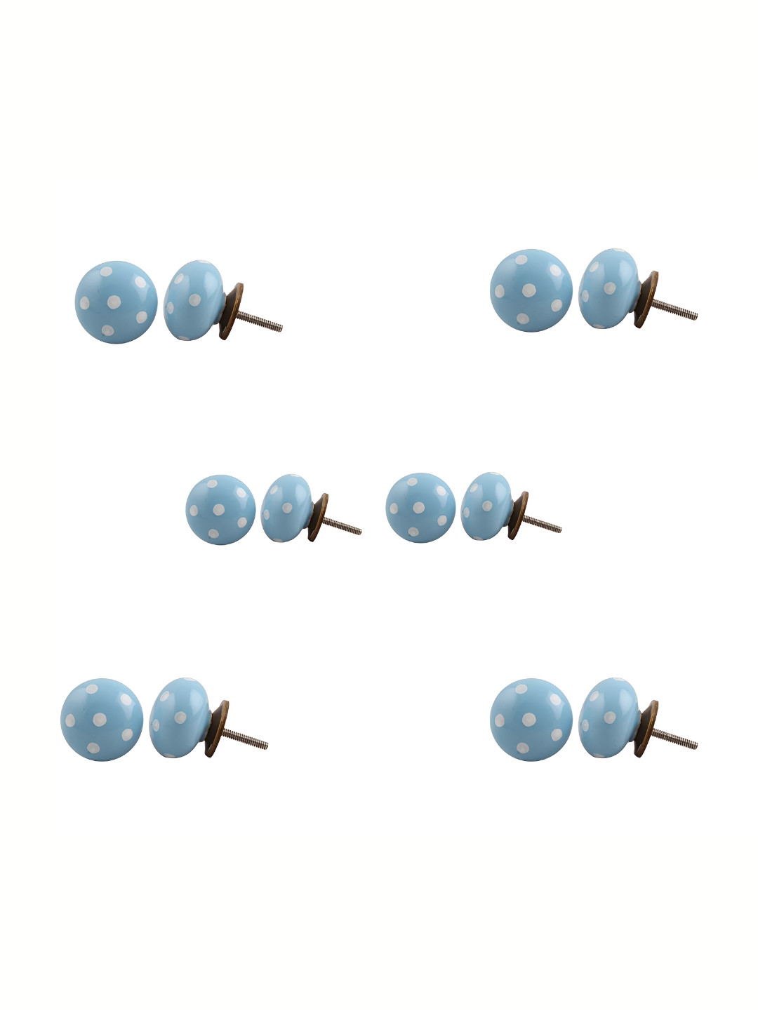 

Indianshelf 6Pcs Blue & White Textured Polka Dot Ceramic Knobs