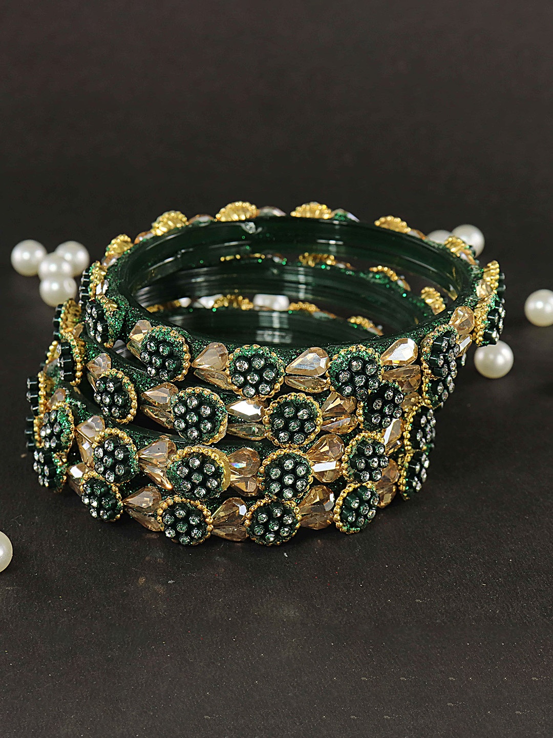 

ZULKA Set Of 4 CZ-Studded Bangles, Gold
