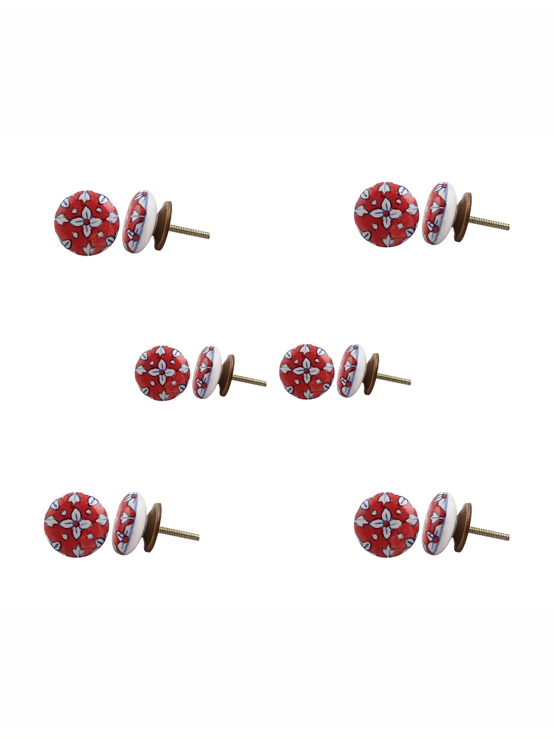 

Indianshelf 6Pcs Red & White Textured Ceramic Knobs