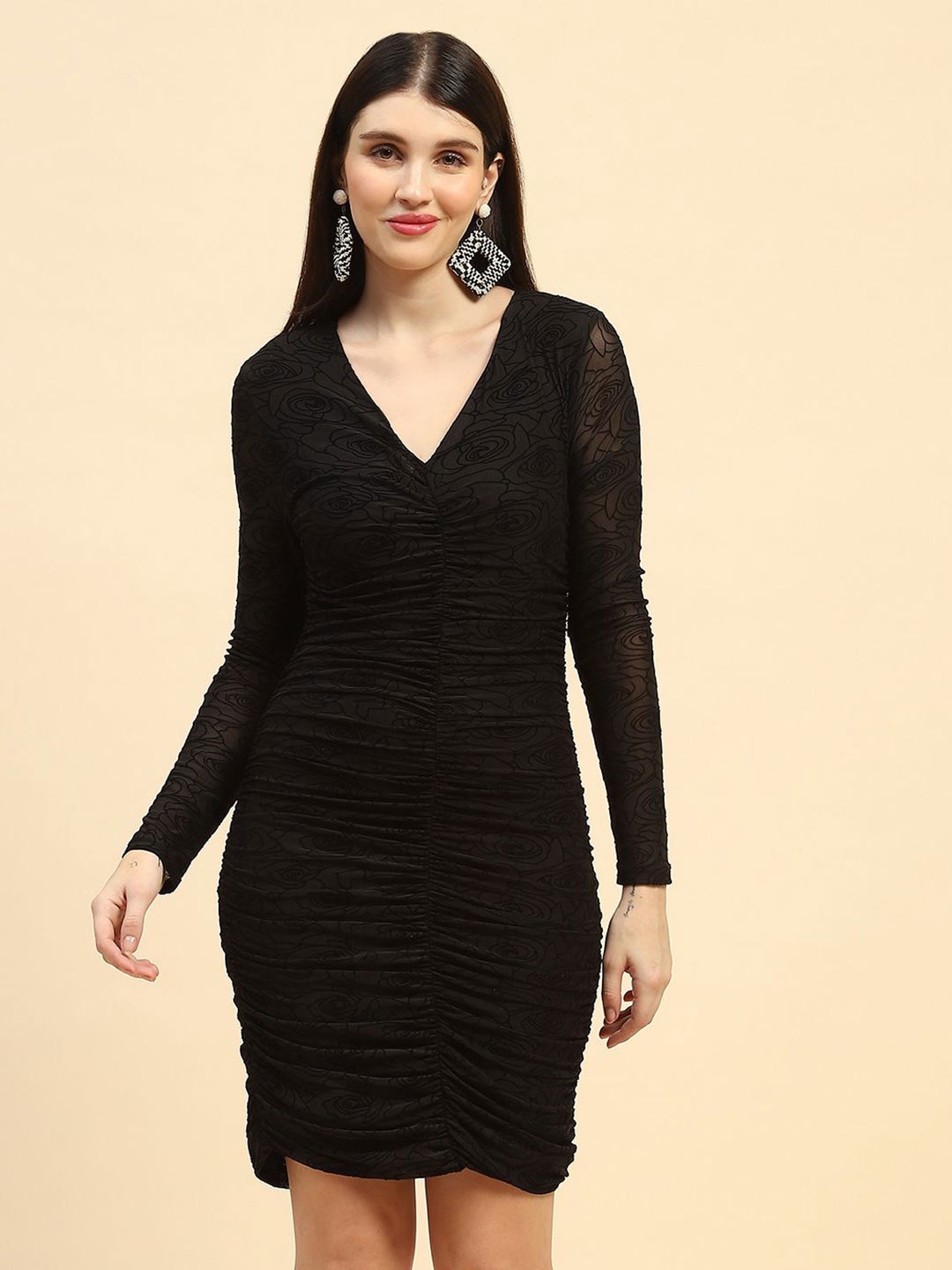 

Global Republic Floral Print Net Bodycon Dress, Black