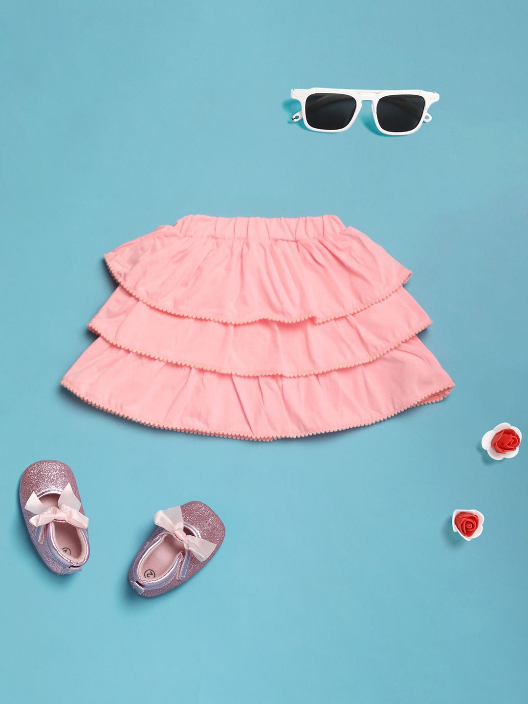 

V-Mart Girls Pure Cotton Flared Skirt, Pink