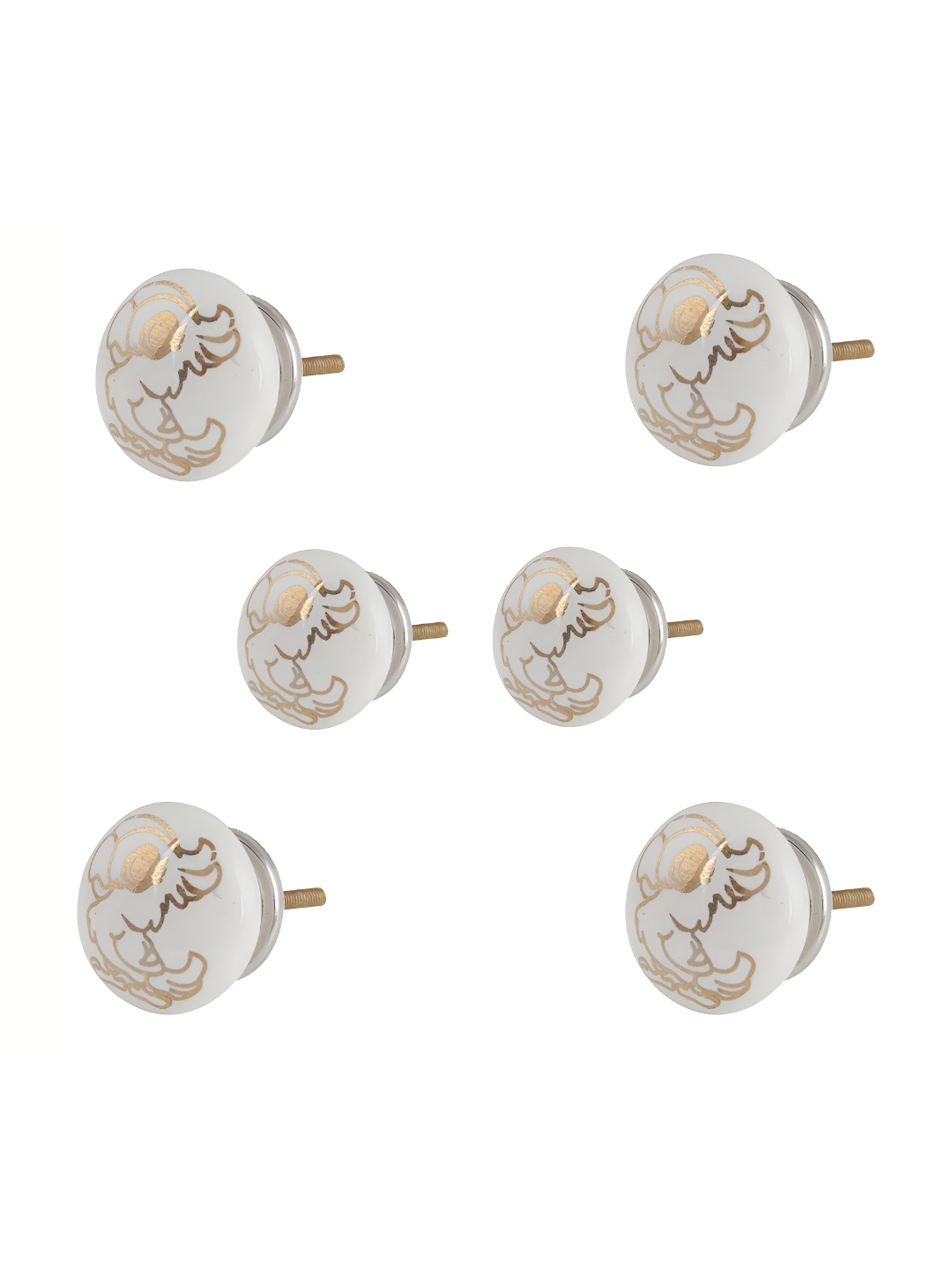 

Indianshelf 6-Pcs White Printed Ceramic Knobs