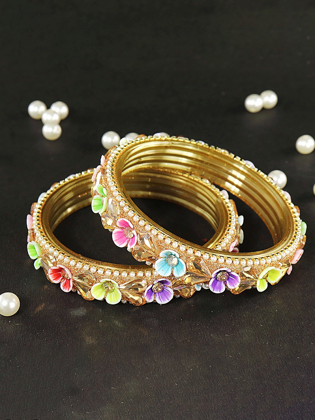 

ZULKA Set Of 2 CZ-Studded Bangles, Gold
