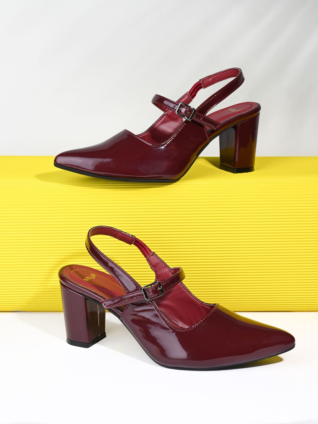 

Styli Women Solid Block Slingback Heel Mary Janes, Maroon