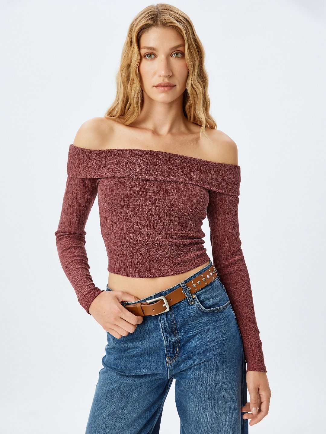 

Koton Women Extended Sleeves Pockets Slim Fit T-shirt, Maroon