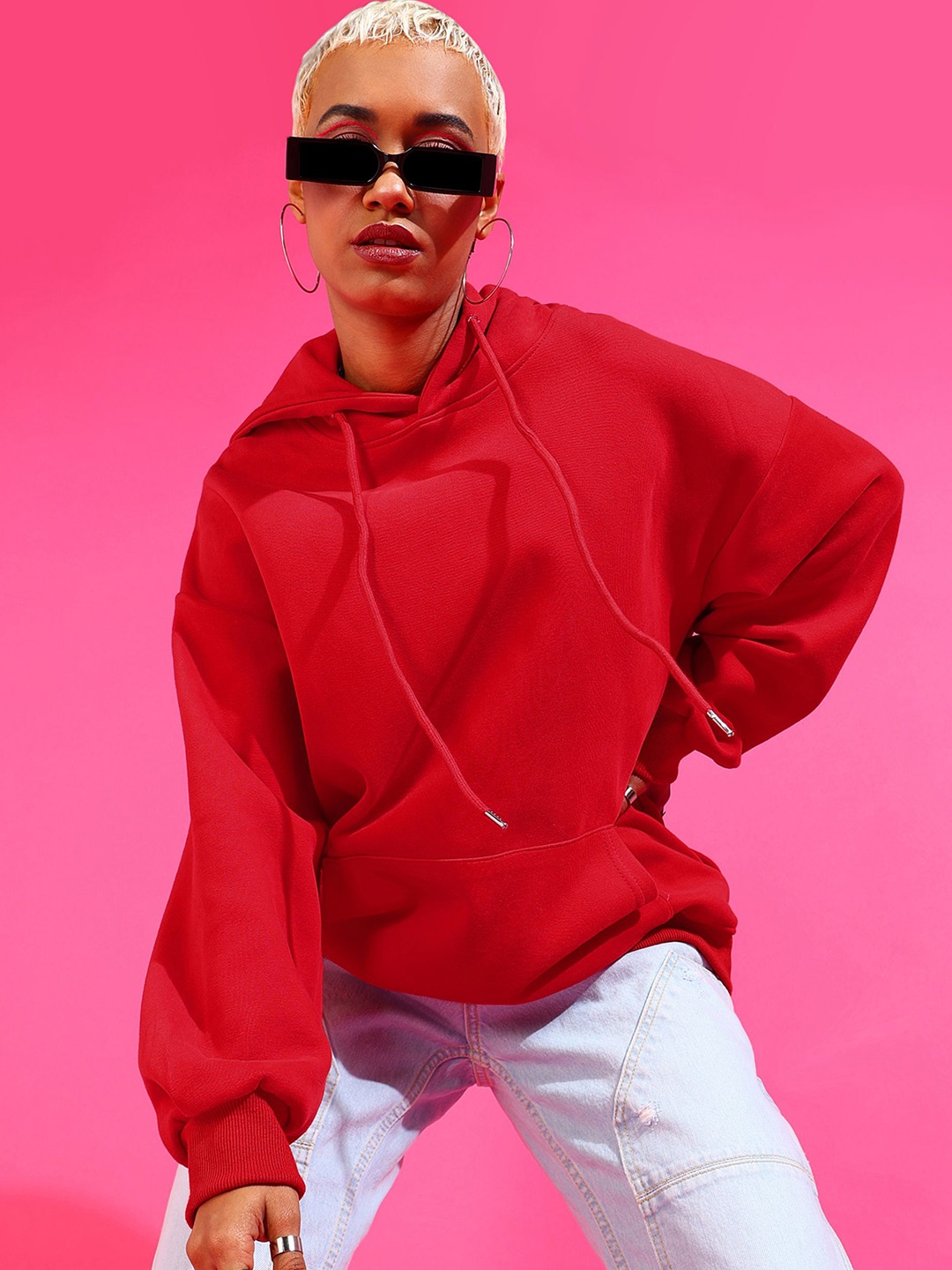 

SHECZZAR Women Hooded Sweatshirt, Red