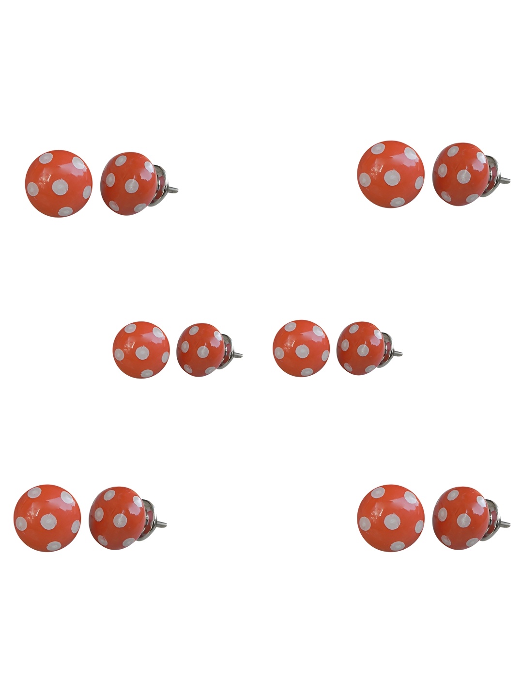 

Indianshelf 6-Pcs Orange Colored & White Polka Dot Printed Ceramic Knobs