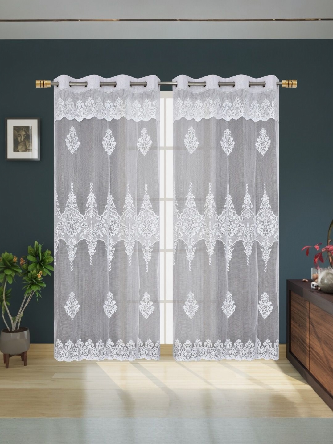 

BIGGER FISH White Set of 2 Floral Sheer Door Curtain