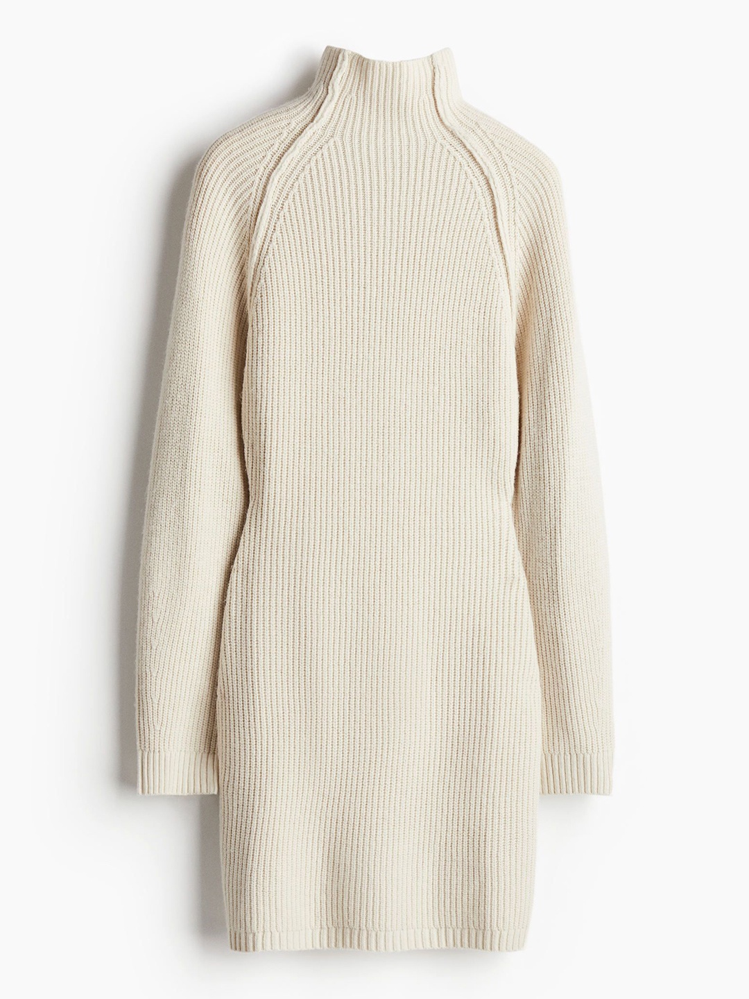 

H&M Rib-Knit Turtleneck Dress, Beige