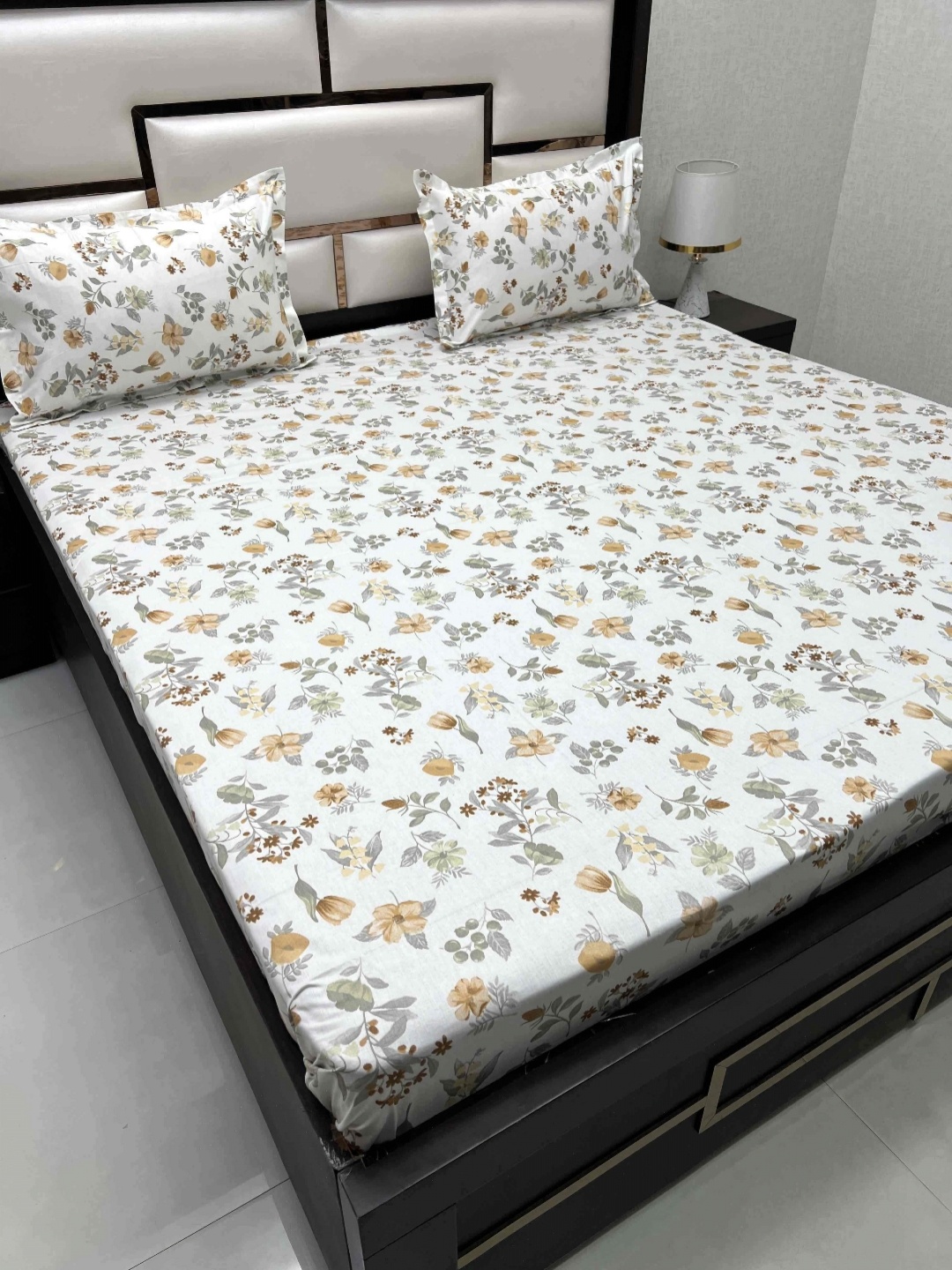 

Pure Decor White & Grey Floral 300 TC Queen Bedsheet with 2 Pillow Covers