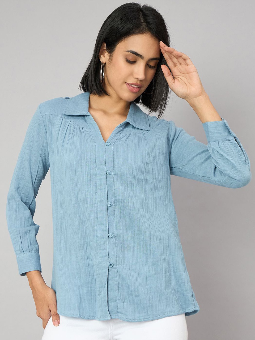 

Orchid Blues Women Smart Opaque Casual Shirt, Blue