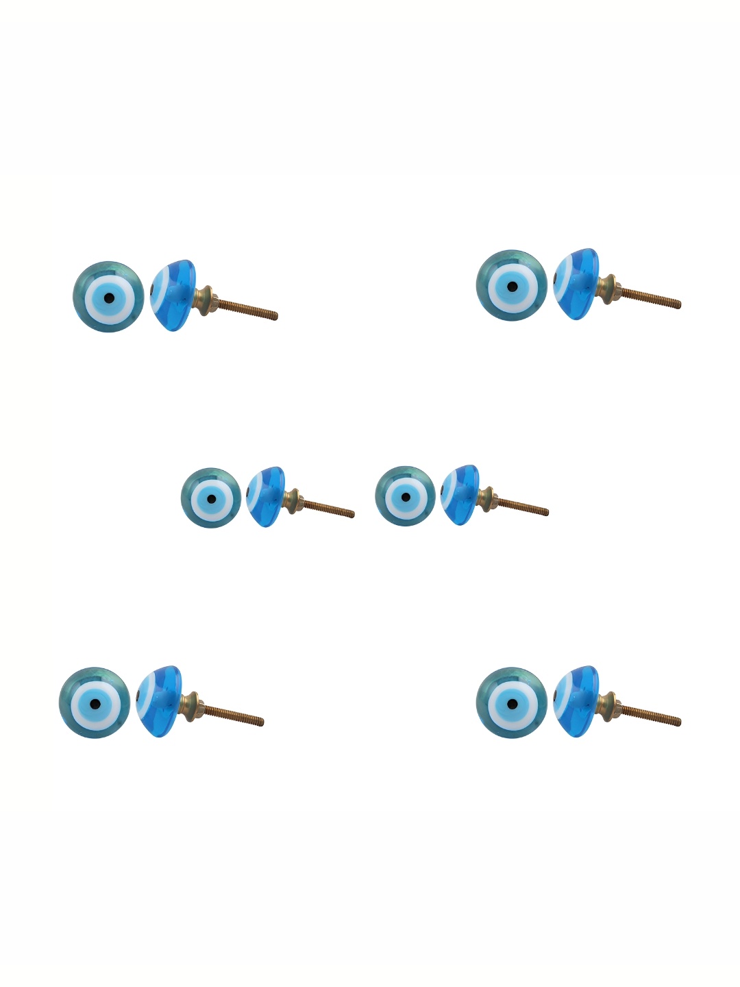 

Indianshelf 6Pcs Blue & White Textured Glass Eye Knobs
