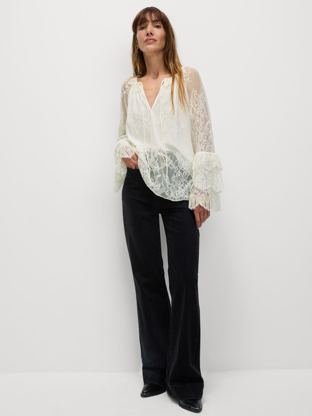 

Marks & Spencer Floral Bell Sleeve Top, White