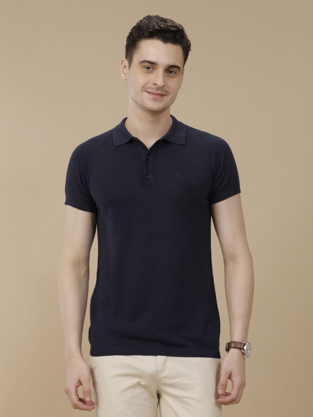 

CAVALLO by Linen Club Polo Collar Contemporary Fit T-shirt, Navy blue