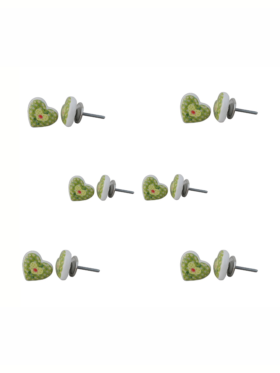 

Indianshelf 6Pcs White & Green Textured Ceramic Knobs, Silver