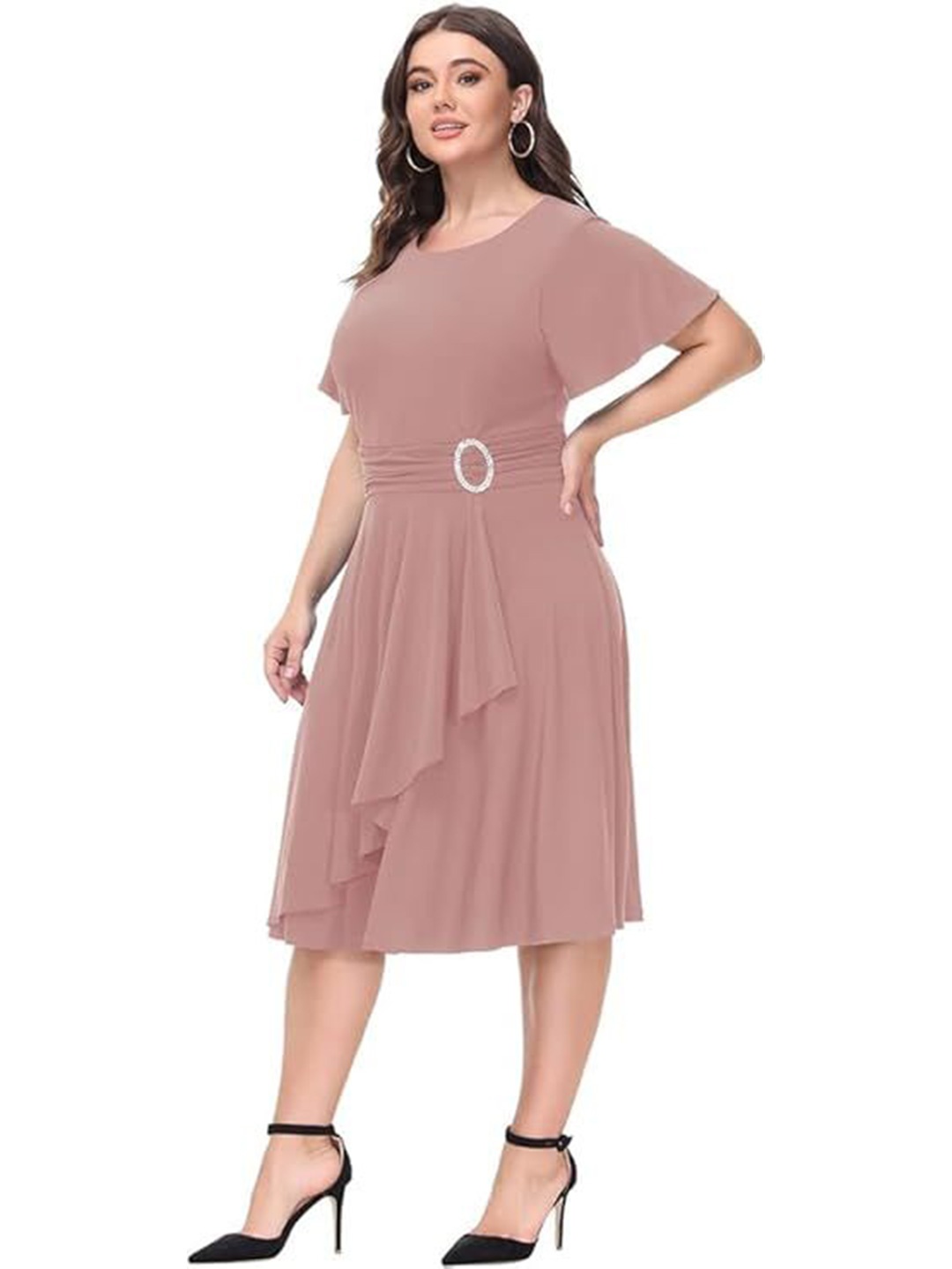 

Samsara Couture Ruffled Fit & Flare Midi Dress, Pink