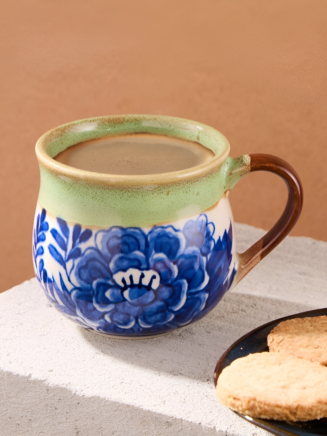 

Fabindia Blue & Green Floral Printed Ceramic Matte Mugs Set of Cups and Mugs