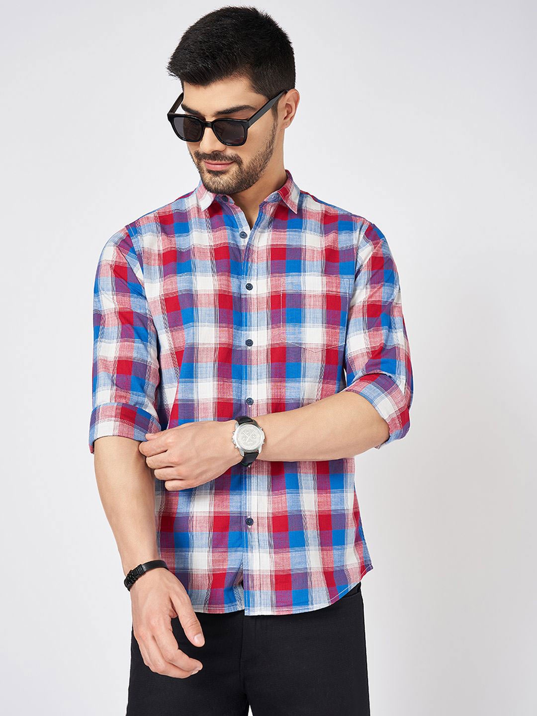 

BYFORD by Pantaloons Men Slim Fit Tartan Checks Opaque Casual Shirt, Red