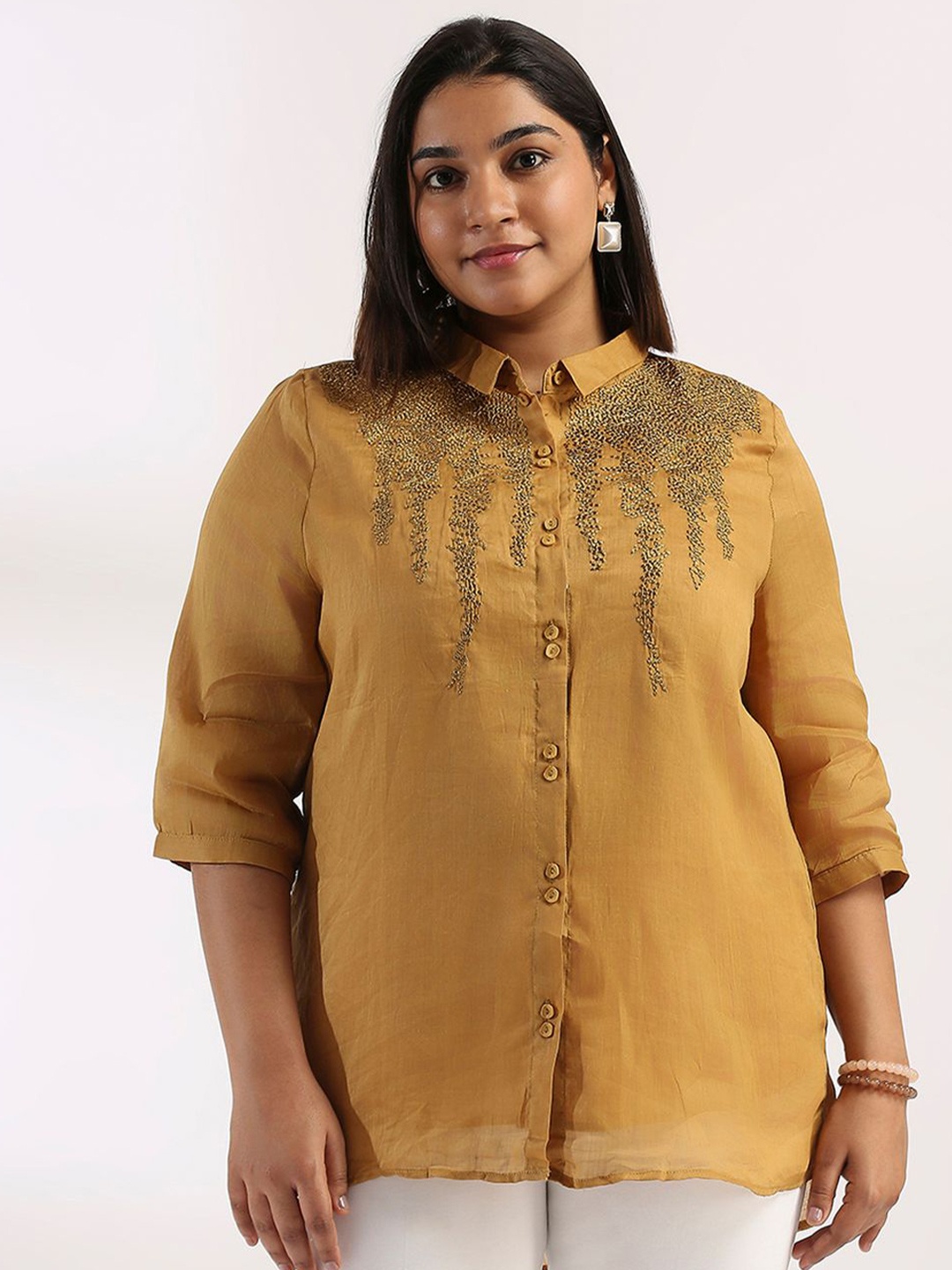 

Presence Embroidered Linen Shirt Style Top, Yellow