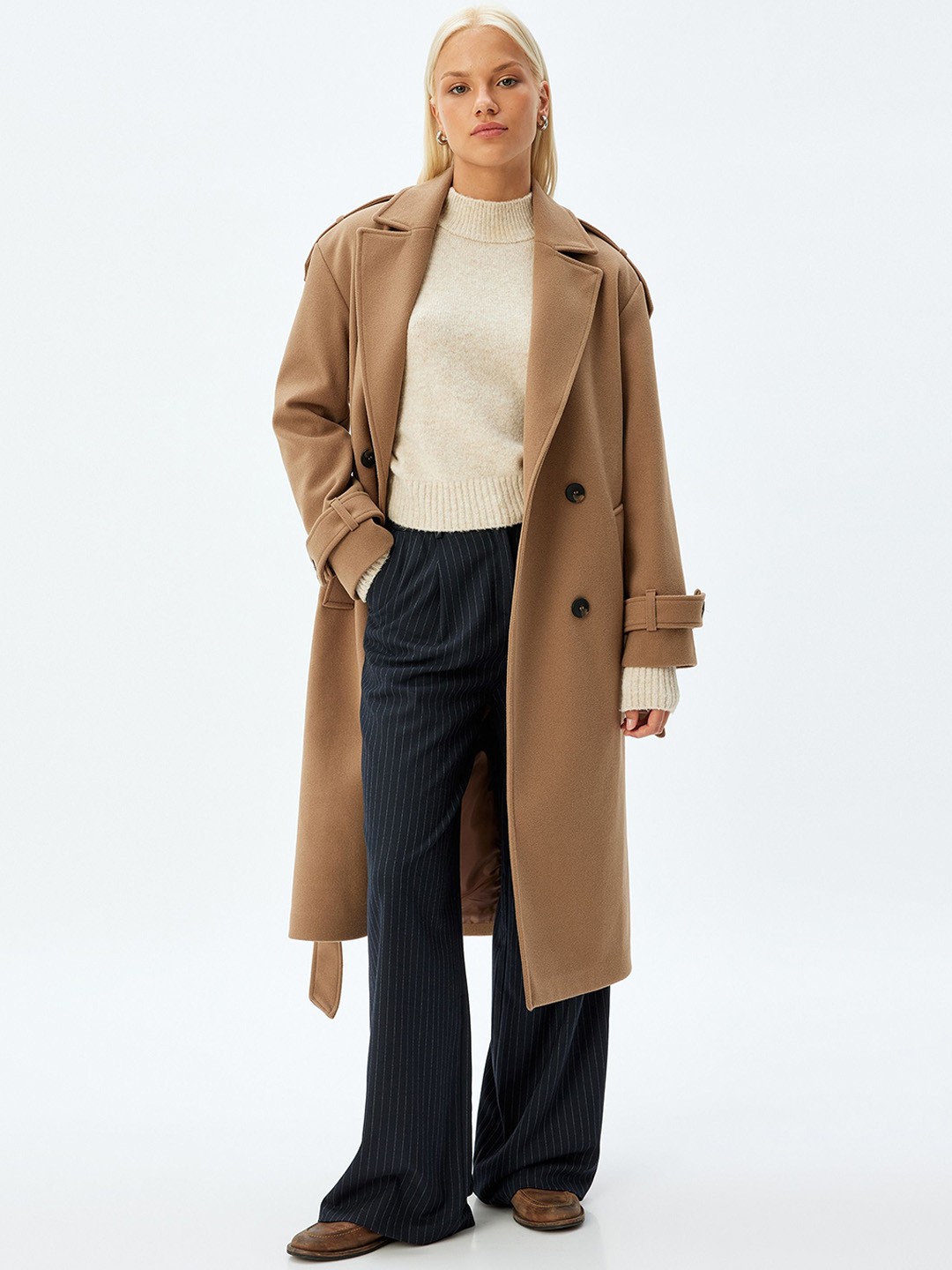 

Koton Women Double-Breasted Trench Coat, Brown