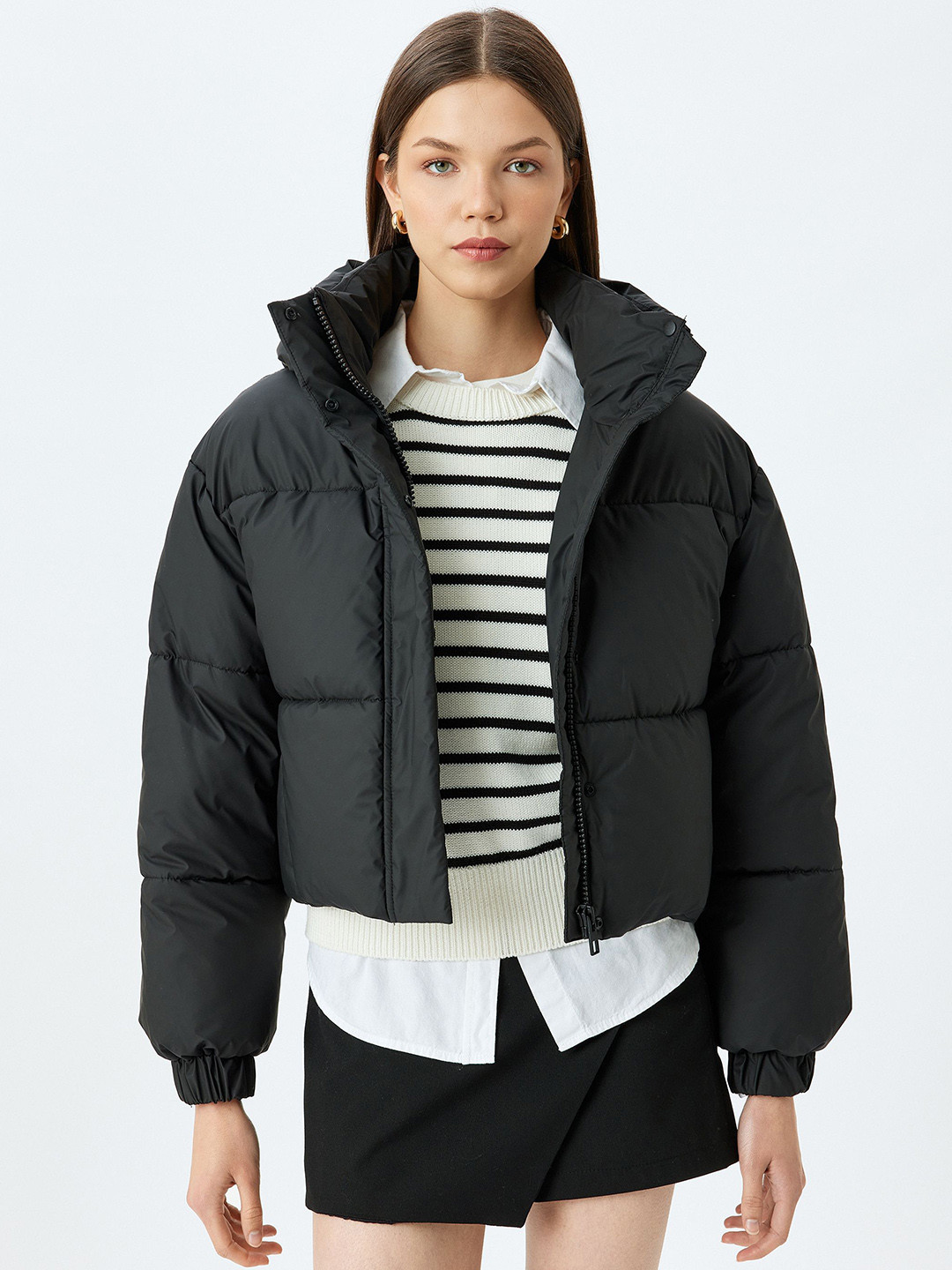 

Koton Women Crop Bomber Jacket, Black