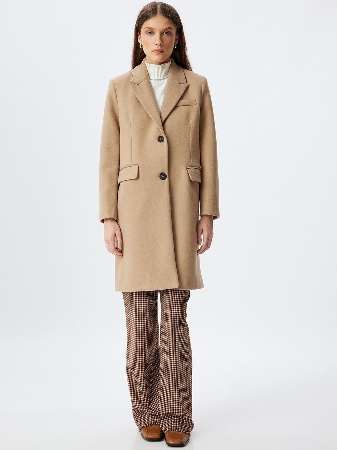 

Koton Overcoat Knee Length Coats, Beige