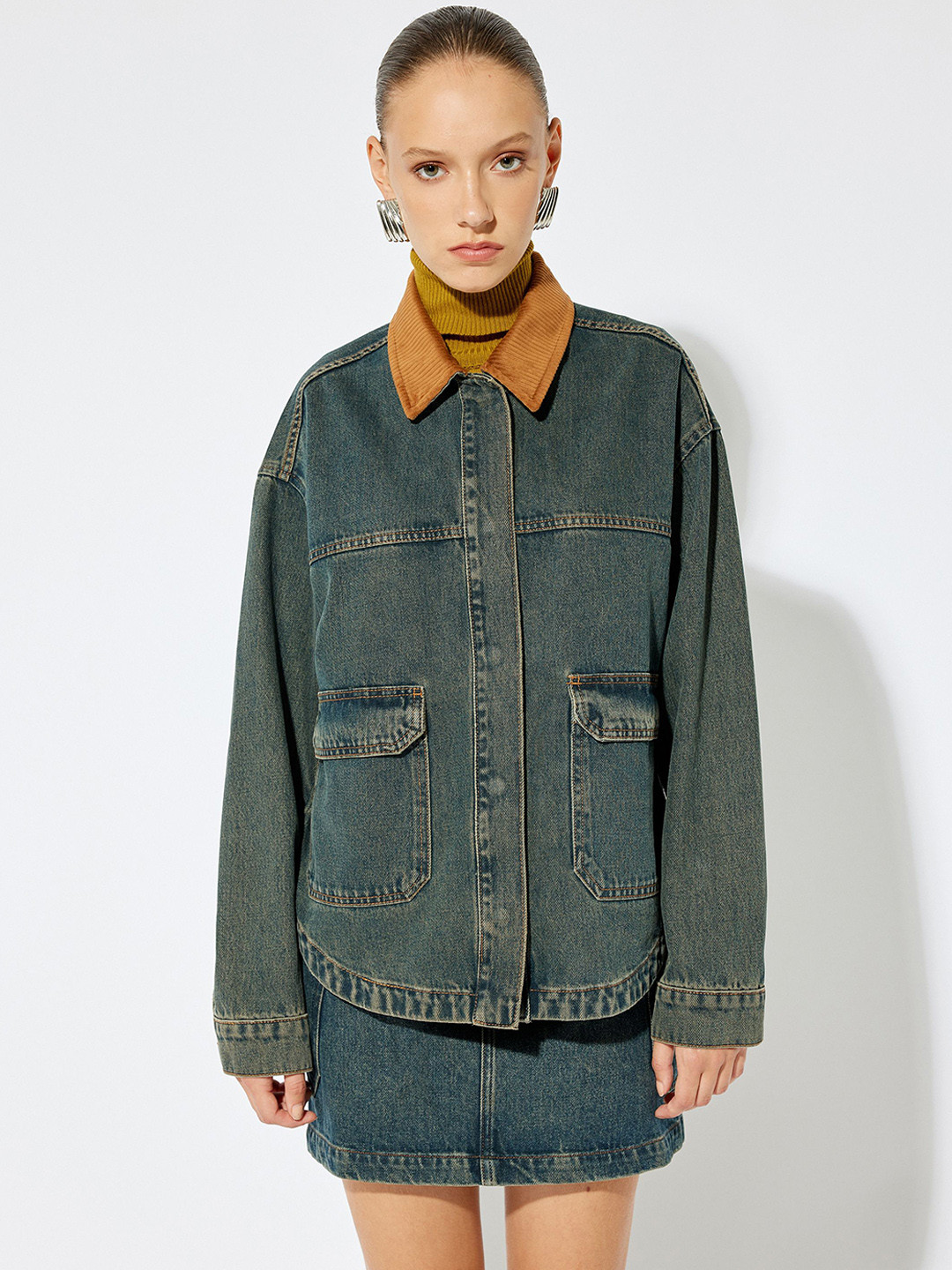 

Koton Women Longline Tailored Jacket with Embroidered, Blue