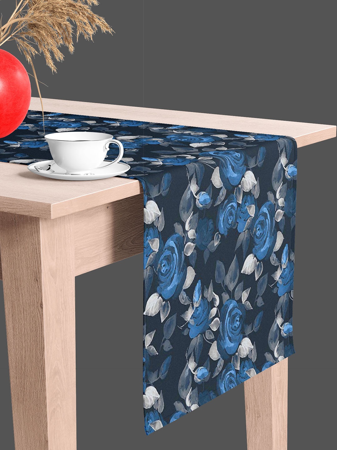 

ArtzFolio Black & Blue Floral Printed Velvet Table Runner